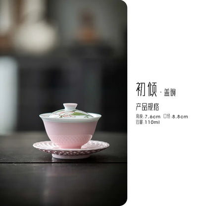 110ml Hand-painted Powder Lily Ceramic Tea Tureen Tea Maker Sancai Cover Bowl Literati Exquisite Tea Bowl Kung Fu Tea Set Gift