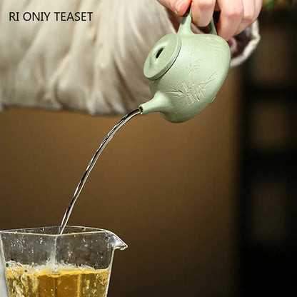 110ml classic Yixing Purple Clay Teapots Raw Ore bean green mud beauty Tea pot Household Stone scoop filter Kettle zisha Tea Set