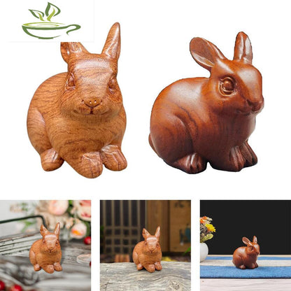 Rabbit Statue Decor Wood Rabbit Figurine Hand Carving Statue for Outdoor