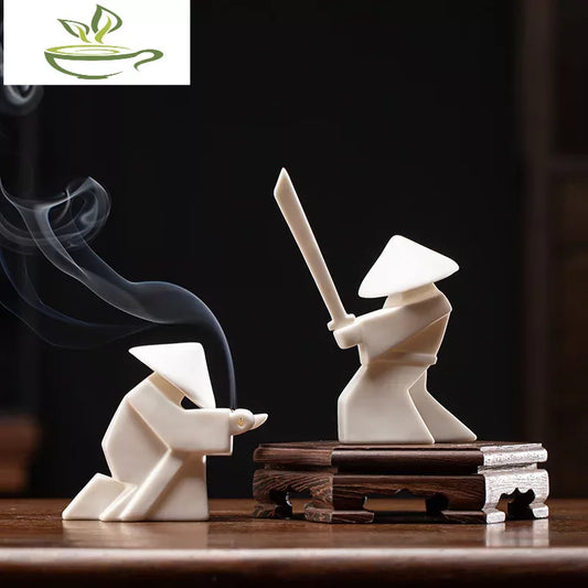 Ceramic  Samurai Figurine Incense Burners Stick Holder Home Tea House Yoga Studio Cute Cat Panda Statue Censer Decoration