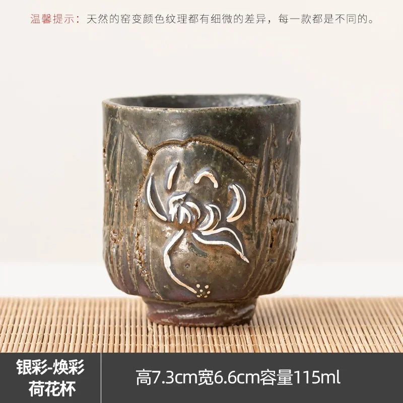 115ml Antique Clazed Silver Lotus Cups Japanese Kiln Fambe Household Large Capacity Luxury Ceramic Tea Master Single Cup Teaware