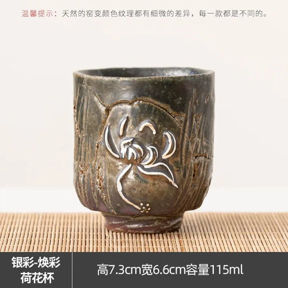 115ml Antique Clazed Silver Lotus Cups Japanese Kiln Fambe Household Large Capacity Luxury Ceramic Tea Master Single Cup Teaware