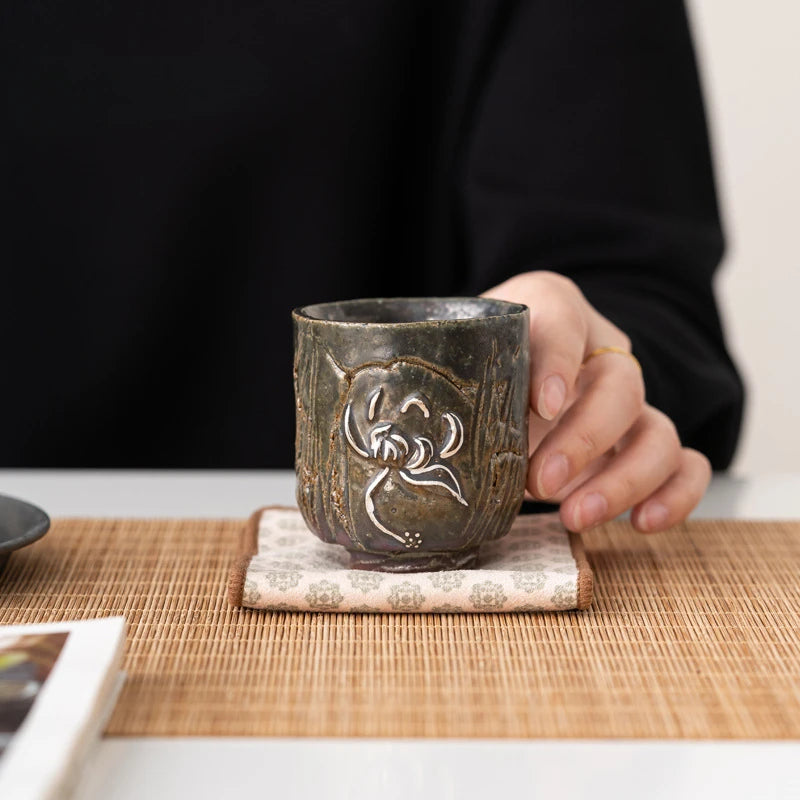 115ml Antique Clazed Silver Lotus Cups Japanese Kiln Fambe Household Large Capacity Luxury Ceramic Tea Master Single Cup Teaware