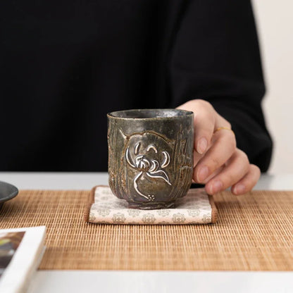 115ml Antique Clazed Silver Lotus Cups Japanese Kiln Fambe Household Large Capacity Luxury Ceramic Tea Master Single Cup Teaware