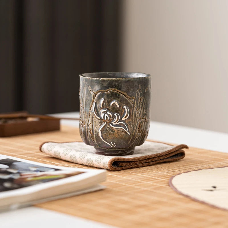 115ml Antique Clazed Silver Lotus Cups Japanese Kiln Fambe Household Large Capacity Luxury Ceramic Tea Master Single Cup Teaware