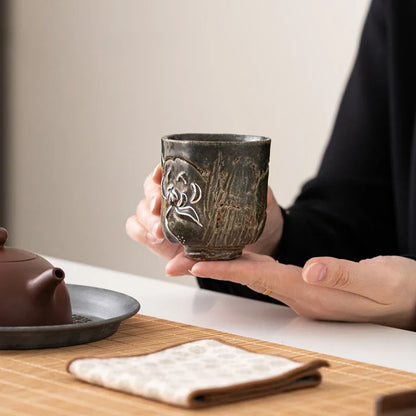 115ml Antique Clazed Silver Lotus Cups Japanese Kiln Fambe Household Large Capacity Luxury Ceramic Tea Master Single Cup Teaware