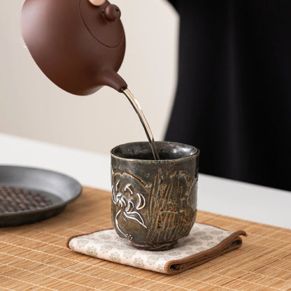115ml Antique Clazed Silver Lotus Cups Japanese Kiln Fambe Household Large Capacity Luxury Ceramic Tea Master Single Cup Teaware