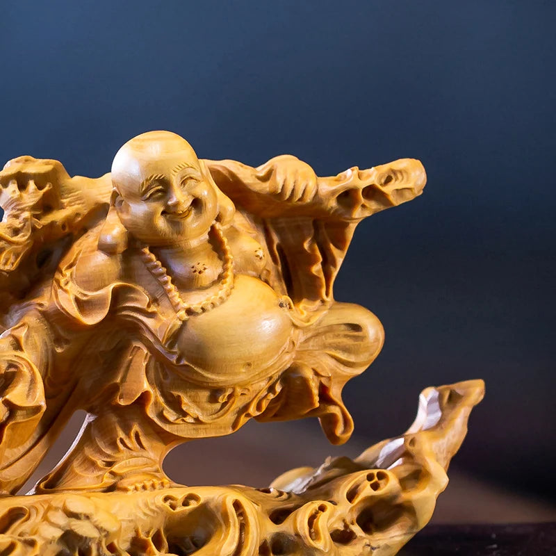 12/14/18/20CM Fu Bag Laugh Maitreya Small Wood Statue Collection Ornaments Gifts Buddha Laughing Buddha Statue Home Decoration