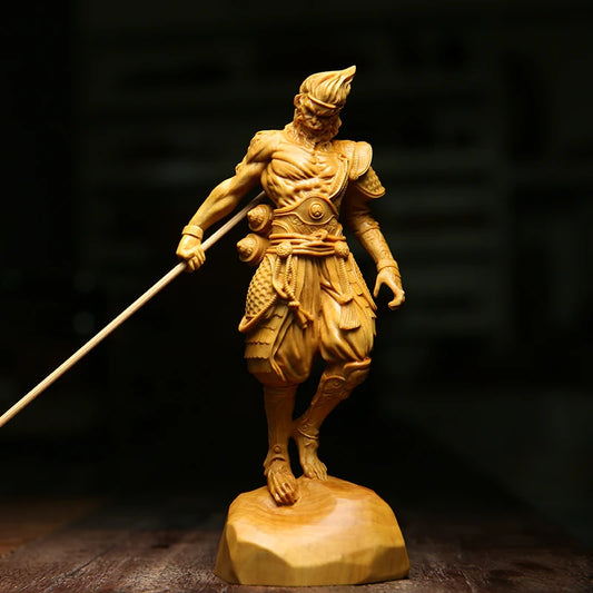 12/16CM Sun Wukong Statue Monkey King Kung Fu Tea Set for Home Decoration Wooden Figurines Solid Wood Chinese Zen Carving Crafts