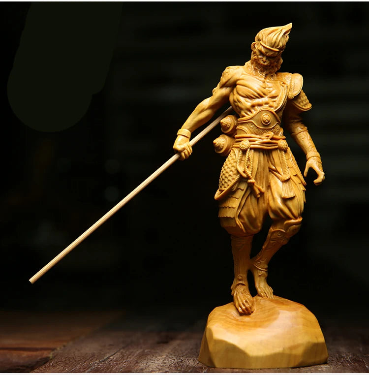 12/16CM Sun Wukong Statue Monkey King Kung Fu Tea Set for Home Decoration Wooden Figurines Solid Wood Chinese Zen Carving Crafts