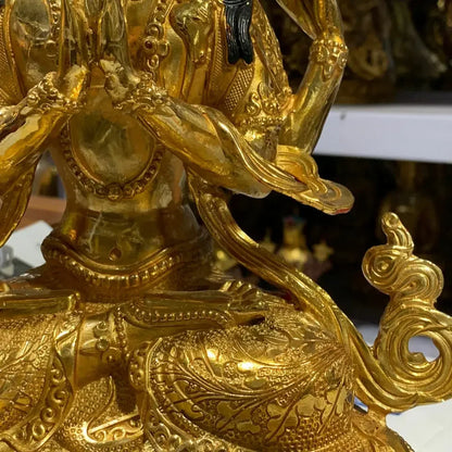 12"/30cm Genuine Bronze Gilt Chenrezig Guanyin 4 arms armed Kwan-yin Statues