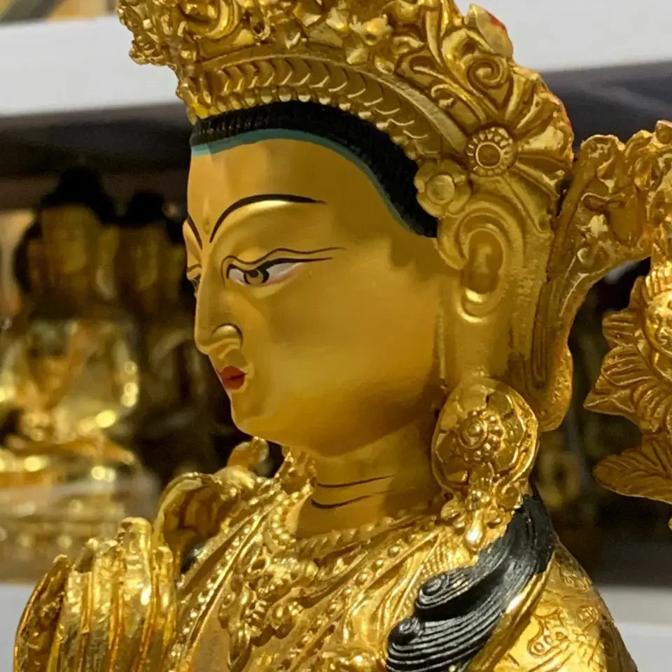 12"/30cm Genuine Bronze Gilt Chenrezig Guanyin 4 arms armed Kwan-yin Statues