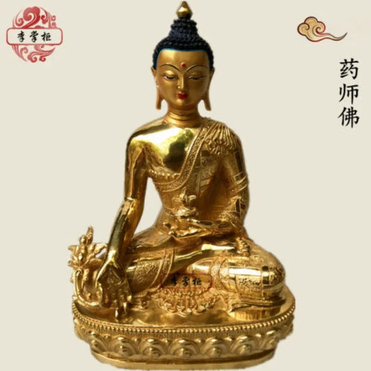12"/30cm Handpainted gilt bronze statue Buddha Nepal Divinity bhagavan Bhaisajya