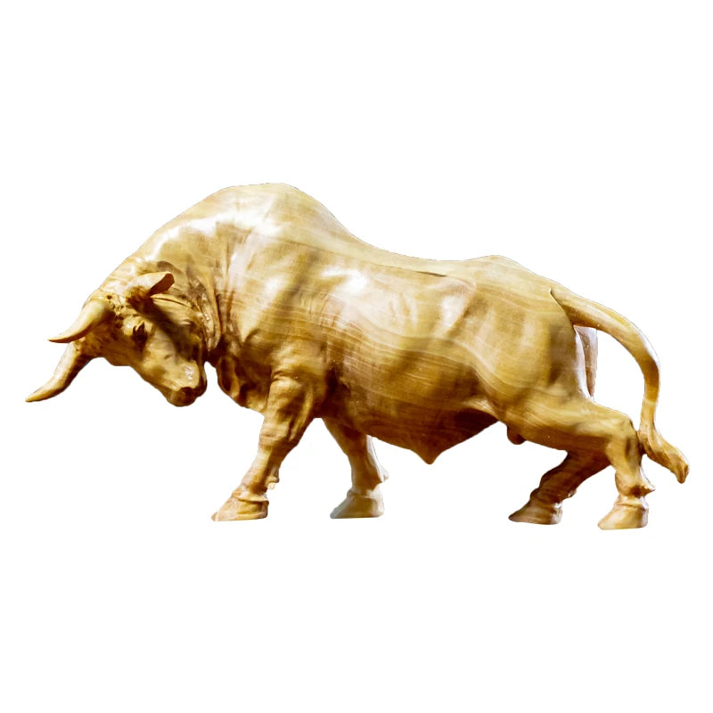 12.5/23cm Bull Figurines Desktop Zodiac Solid Wood Large Cattle Bull Chinese Hand Carved New Year Gift Boat Decors Room Carving