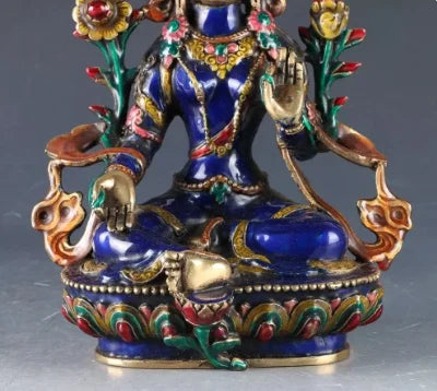 12'' China Tibet Bronze Cloisonne Handwork Carved Bodhisattva Tara Buddha Statue metal handicraft home decoration