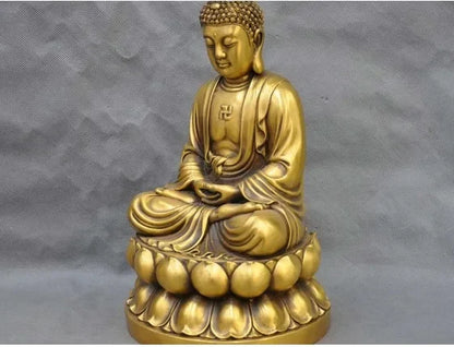 12" China Tibetan Buddhism Bronze Lotus Shakyamuni Buddha Brass Statue