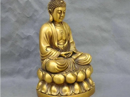 12" China Tibetan Buddhism Bronze Lotus Shakyamuni Buddha Brass Statue