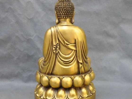 12" China Tibetan Buddhism Bronze Lotus Shakyamuni Buddha Brass Statue