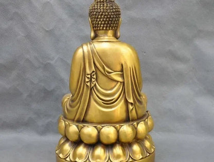 12" China Tibetan Buddhism Bronze Lotus Shakyamuni Buddha Brass Statue