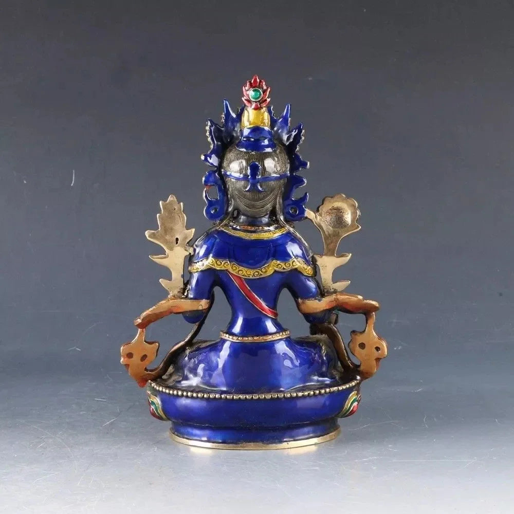 12 "Cina Tibet Perunggu Cloisonne Pekerjaan Tangan Ukiran Bodhisattva Tara Buddha Patung Logam Kerajinan Dekorasi Rumah