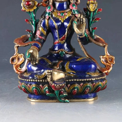 12 "Cina Tibet Perunggu Cloisonne Pekerjaan Tangan Ukiran Bodhisattva Tara Buddha Patung Logam Kerajinan Dekorasi Rumah
