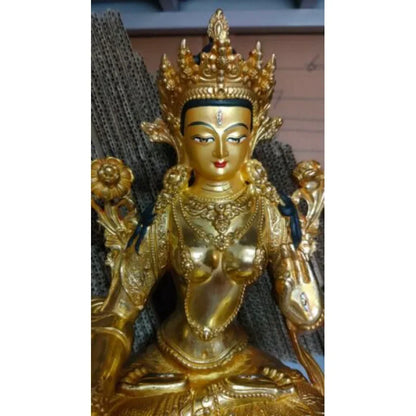12" Genuine Handmade Tibetan old celebr bronze statue Tara Bodhisattva Buddha.