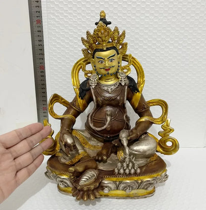 12" Home company bring business money High quality Tibet Nepal Buddhism gilding fortune god Yellow Jambhala Buddha COPPER statue