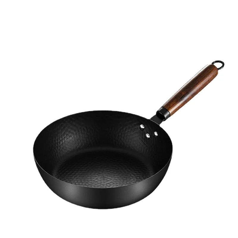 12-Inch Cast Iron Flat Bottom Skillet for Gas Stove, No Coating Wok and Fry Pan