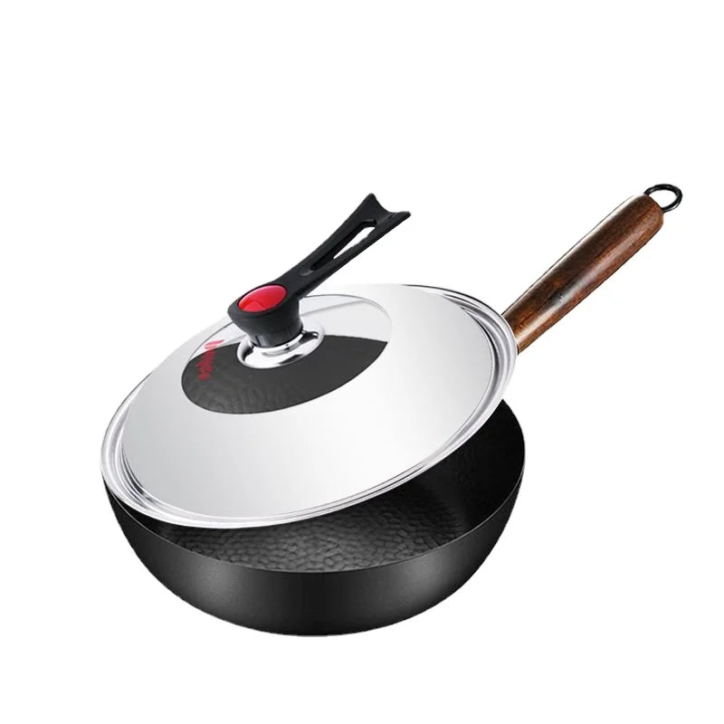 12-Inch Cast Iron Flat Bottom Skillet for Gas Stove, No Coating Wok and Fry Pan