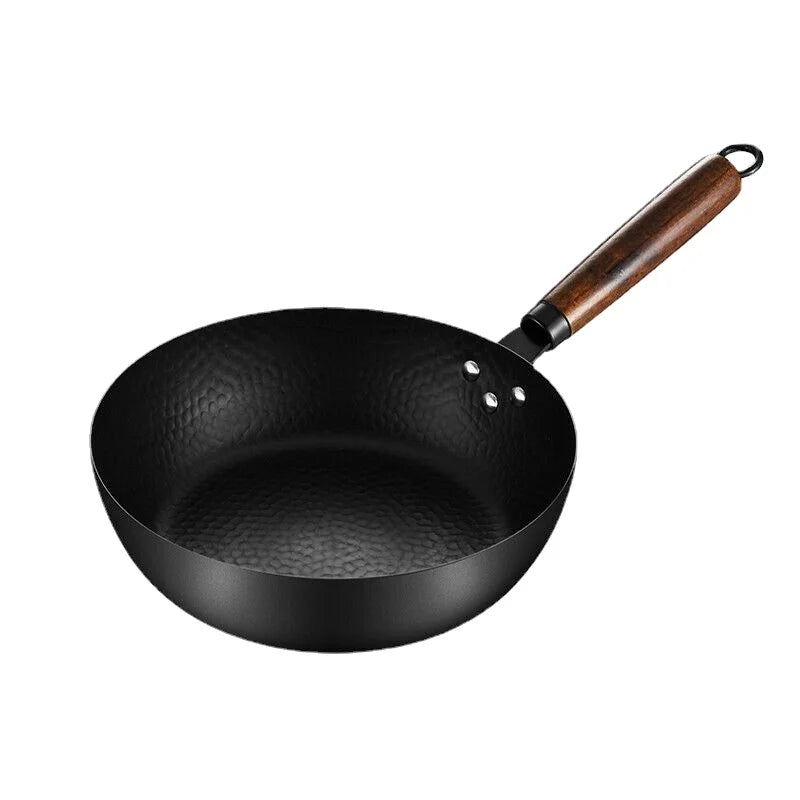 12-Inch Cast Iron Flat Bottom Skillet for Gas Stove, No Coating Wok and Fry Pan
