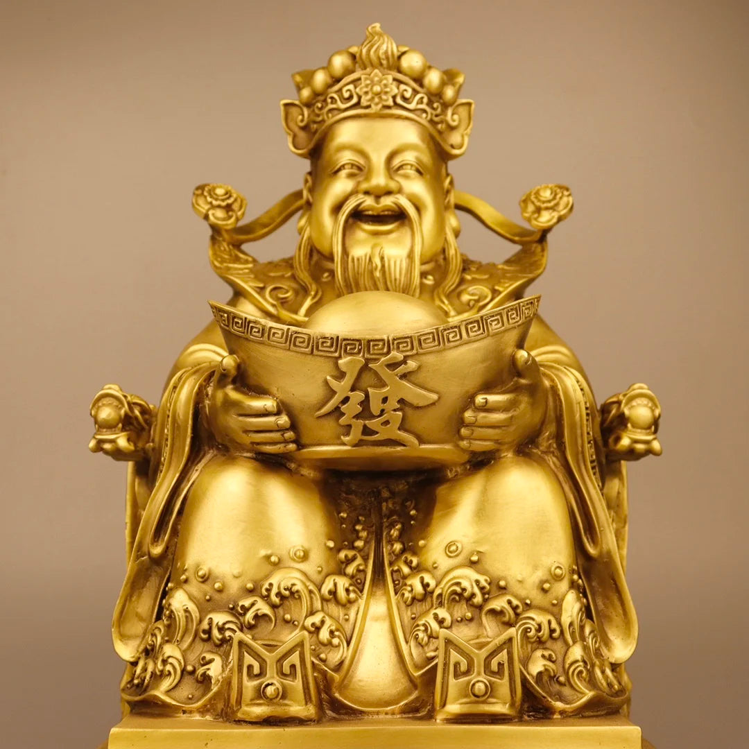 12"Tibet Temple Collection Brass Dragon chair Yuanbao Coin God of Fortune God of Fortune arrives Gather fortune Worship Hall
