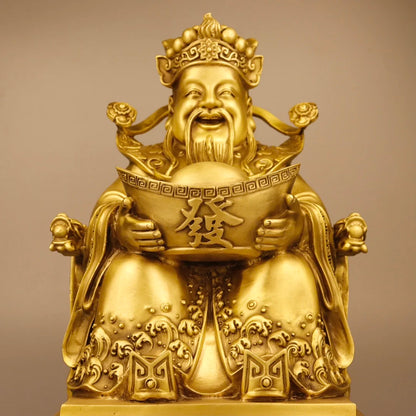 12"Tibet Temple Collection Brass Dragon chair Yuanbao Coin God of Fortune God of Fortune arrives Gather fortune Worship Hall