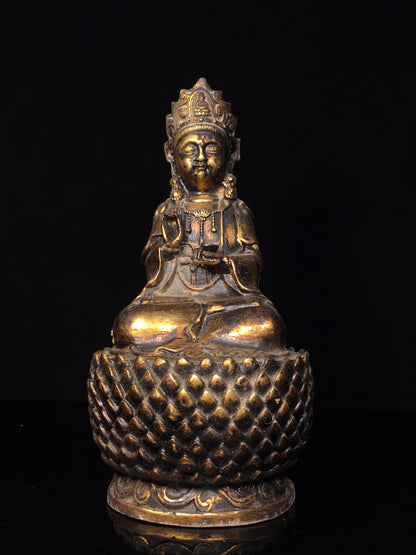12"Tibet Temple Collection Old Bronze Cinnabar Mud gold Northern Wei Buddha Guanyin BodhisattvaLotus Platform Worship Hall