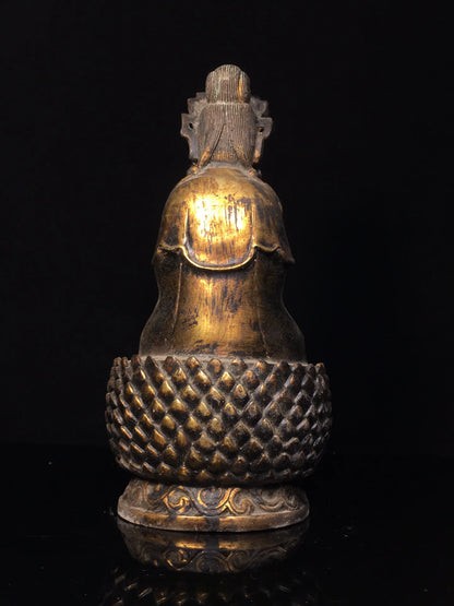 12"Tibet Temple Collection Old Bronze Cinnabar Mud gold Northern Wei Buddha Guanyin BodhisattvaLotus Platform Worship Hall