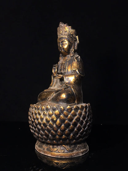 12"Tibet Temple Collection Old Bronze Cinnabar Mud gold Northern Wei Buddha Guanyin BodhisattvaLotus Platform Worship Hall