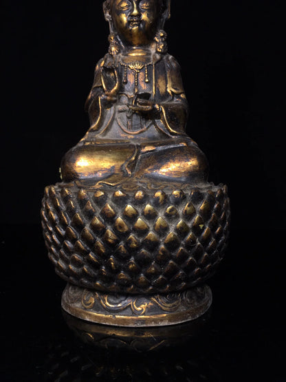 12"Tibet Temple Collection Old Bronze Cinnabar Mud gold Northern Wei Buddha Guanyin BodhisattvaLotus Platform Worship Hall