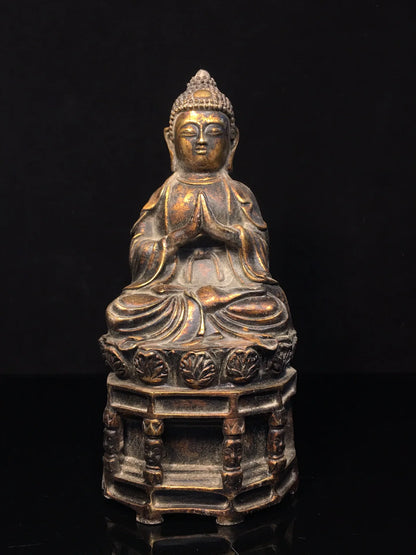 12"Tibet Temple Collection Old Bronze Cinnabar Mud gold Northern Wei Buddha Shakyamuni Buddha Platform Buddha Worship Hall