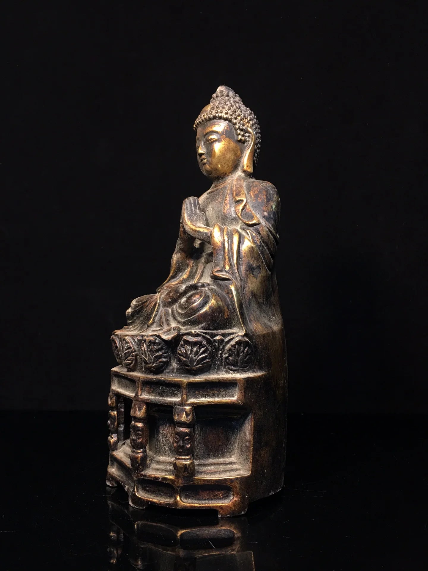 12"Tibet Temple Collection Old Bronze Cinnabar Mud gold Northern Wei Buddha Shakyamuni Buddha Platform Buddha Worship Hall