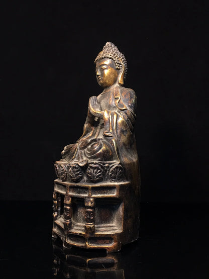12"Tibet Temple Collection Old Bronze Cinnabar Mud gold Northern Wei Buddha Shakyamuni Buddha Platform Buddha Worship Hall