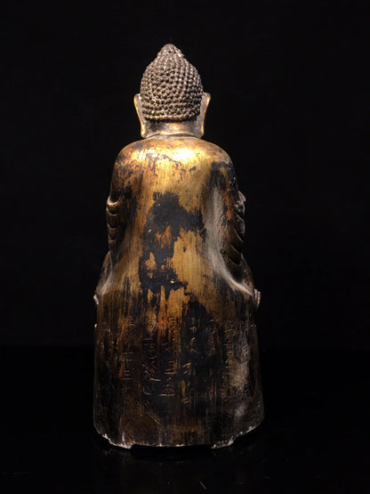 12"Tibet Temple Collection Old Bronze Cinnabar Mud gold Northern Wei Buddha Shakyamuni Buddha Platform Buddha Worship Hall