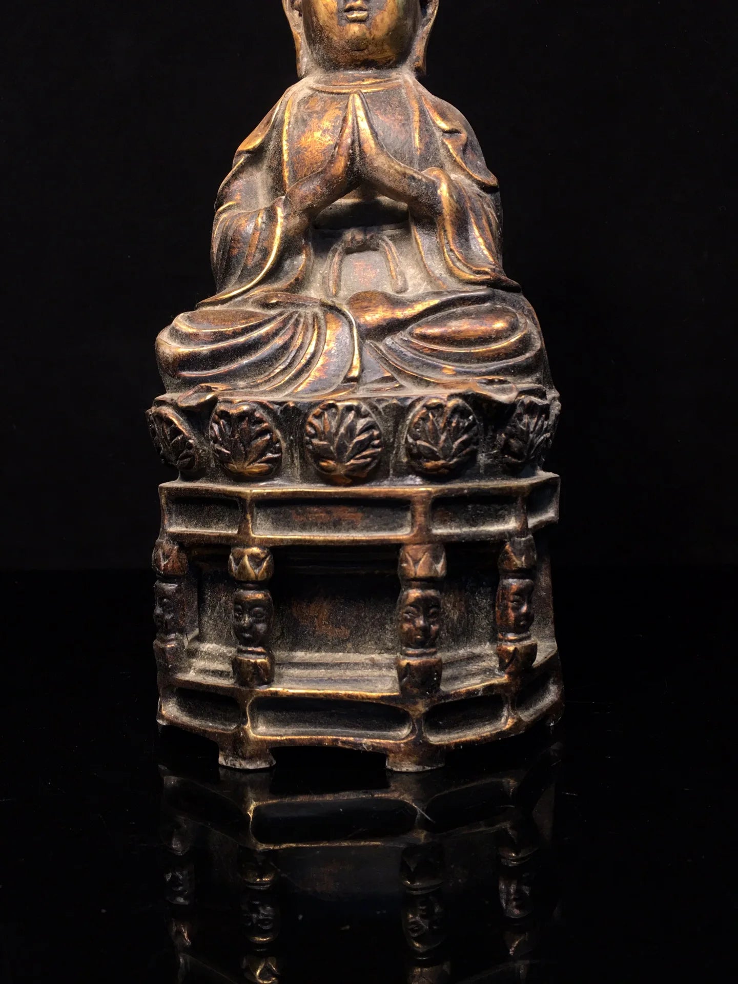 12"Tibet Temple Collection Old Bronze Cinnabar Mud gold Northern Wei Buddha Shakyamuni Buddha Platform Buddha Worship Hall