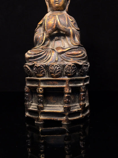 12"Tibet Temple Collection Old Bronze Cinnabar Mud gold Northern Wei Buddha Shakyamuni Buddha Platform Buddha Worship Hall