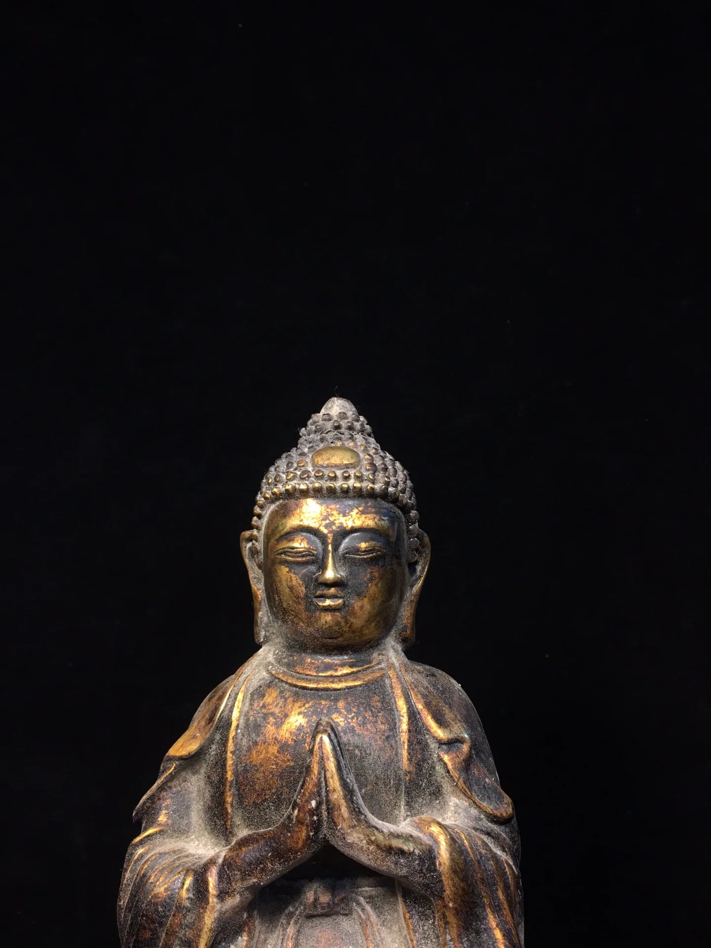 12"Tibet Temple Collection Old Bronze Cinnabar Mud gold Northern Wei Buddha Shakyamuni Buddha Platform Buddha Worship Hall