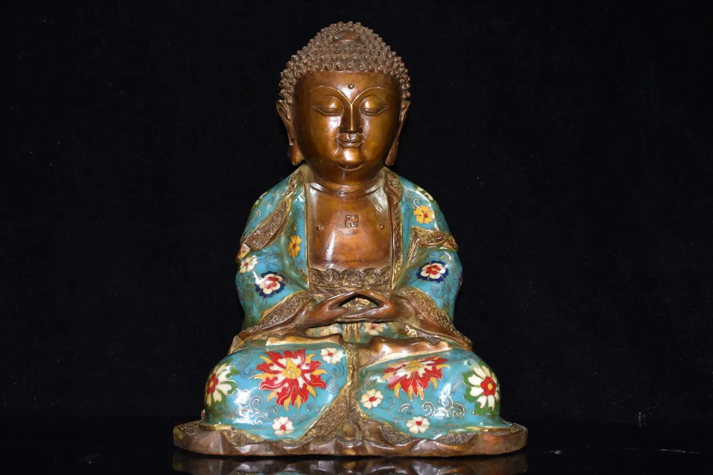 12"Tibet Temple Collection Old Bronze Cloisonne Enamel Baby buddha Sakyamuni Sitting Buddha Ornaments Town House Exorcism