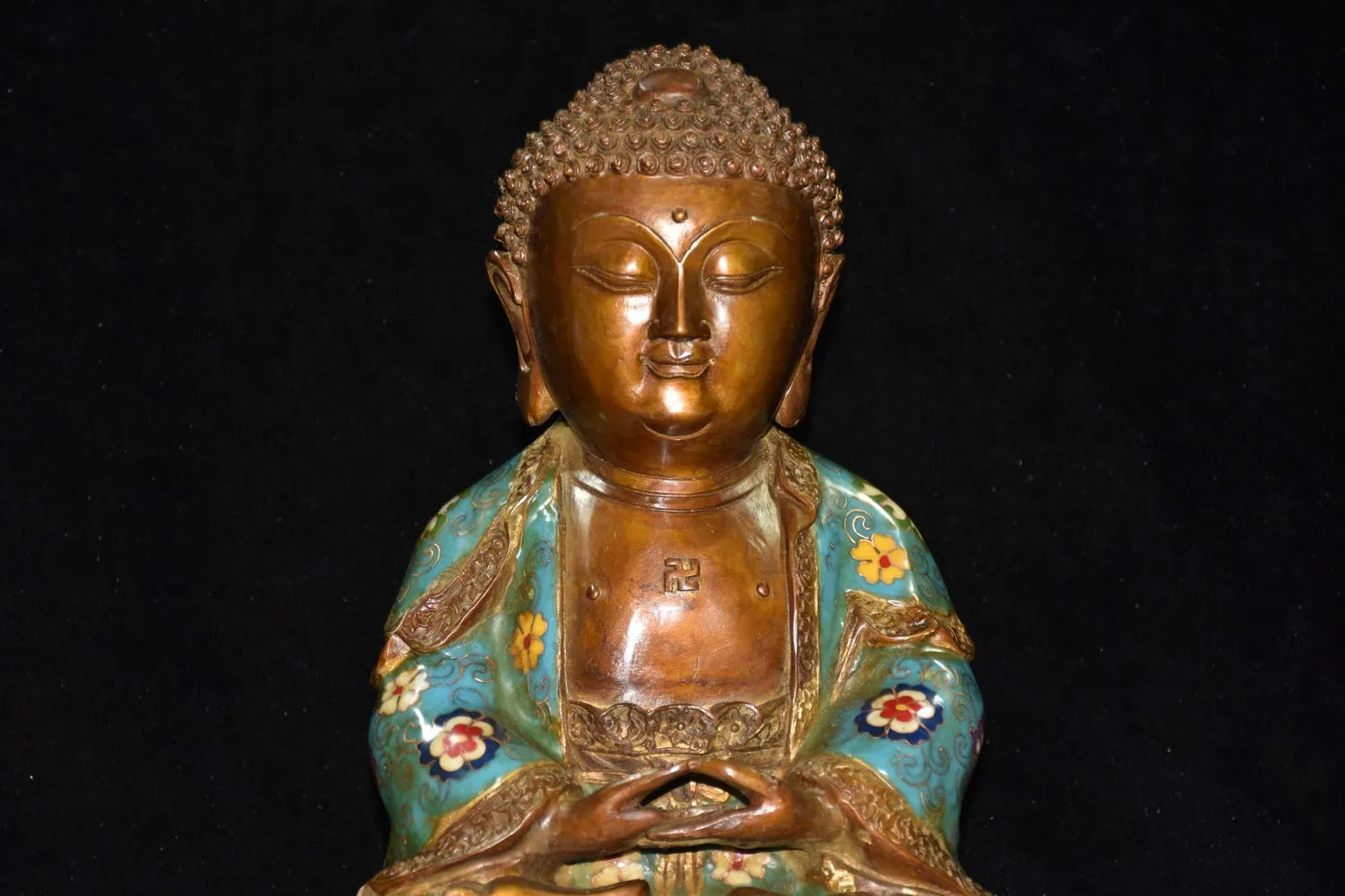 12"Tibet Temple Collection Old Bronze Cloisonne Enamel Baby buddha Sakyamuni Sitting Buddha Ornaments Town House Exorcism
