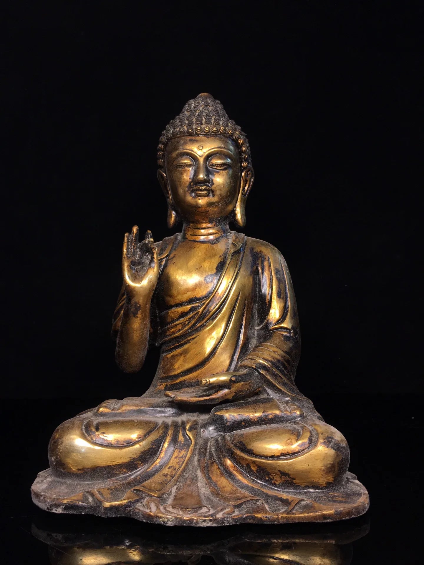 12"Tibet Temple Collection Old Bronze Gilded Cinnabar Da Ri Tathagata Buddha Sitting Buddha Amitabha Worship Hall Town house