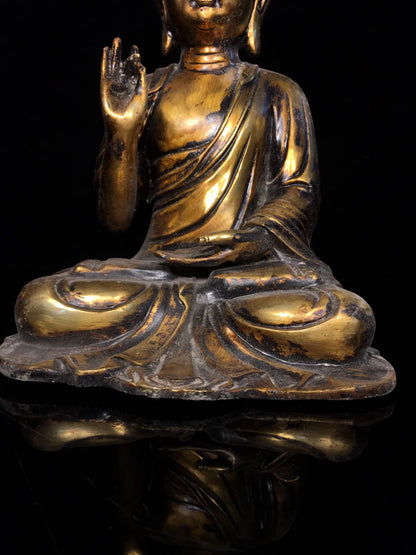 12"Tibet Temple Collection Old Bronze Gilded Cinnabar Da Ri Tathagata Buddha Sitting Buddha Amitabha Worship Hall Town house