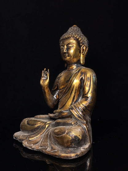 12"Tibet Temple Collection Old Bronze Gilded Cinnabar Da Ri Tathagata Buddha Sitting Buddha Amitabha Worship Hall Town house