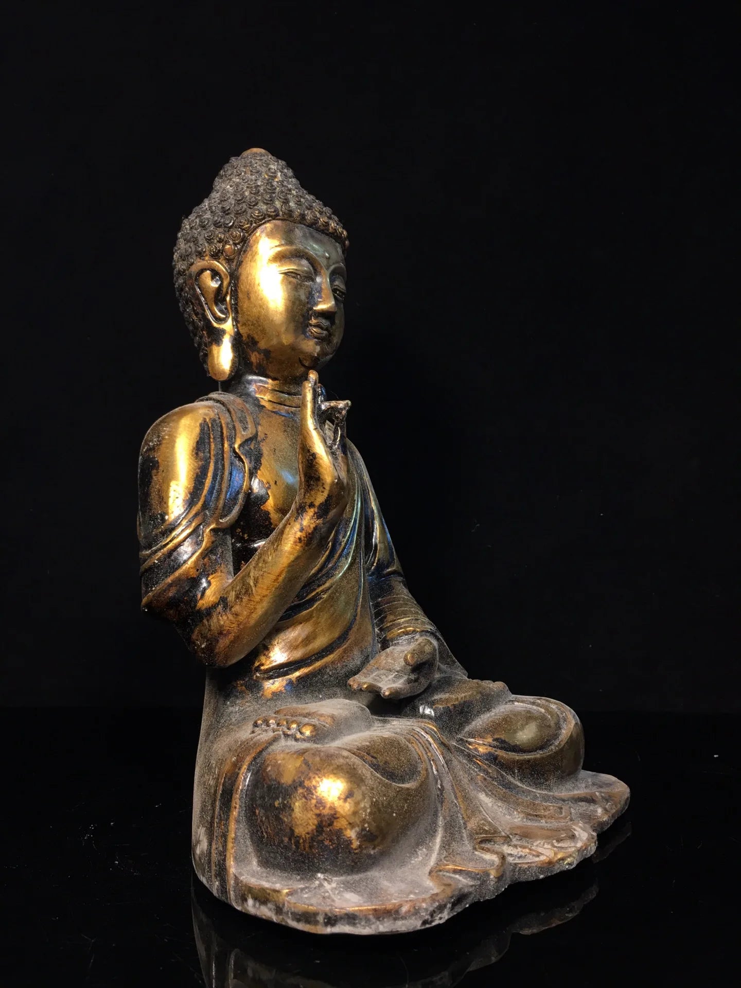 12"Tibet Temple Collection Old Bronze Gilded Cinnabar Da Ri Tathagata Buddha Sitting Buddha Amitabha Worship Hall Town house