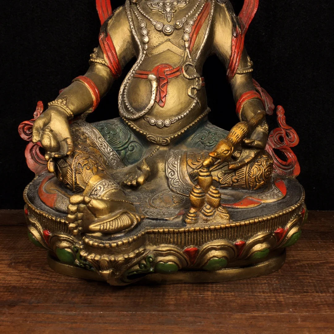 12"Tibet Temple Collection Old Bronze Painted Huang Caishen Yellow God of Wealth Buddha Sitting Buddha Ornaments Town House